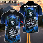 BlueJose Darts Dartboard Dark Gothic Fairy Girl Wings Roses Personalized Name, Team Name Unisex Shirt (4 Colors)