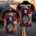 BlueJose Darts Dartboard Dark Gothic Fairy Girl Wings Roses Personalized Name, Team Name Unisex Shirt (4 Colors)