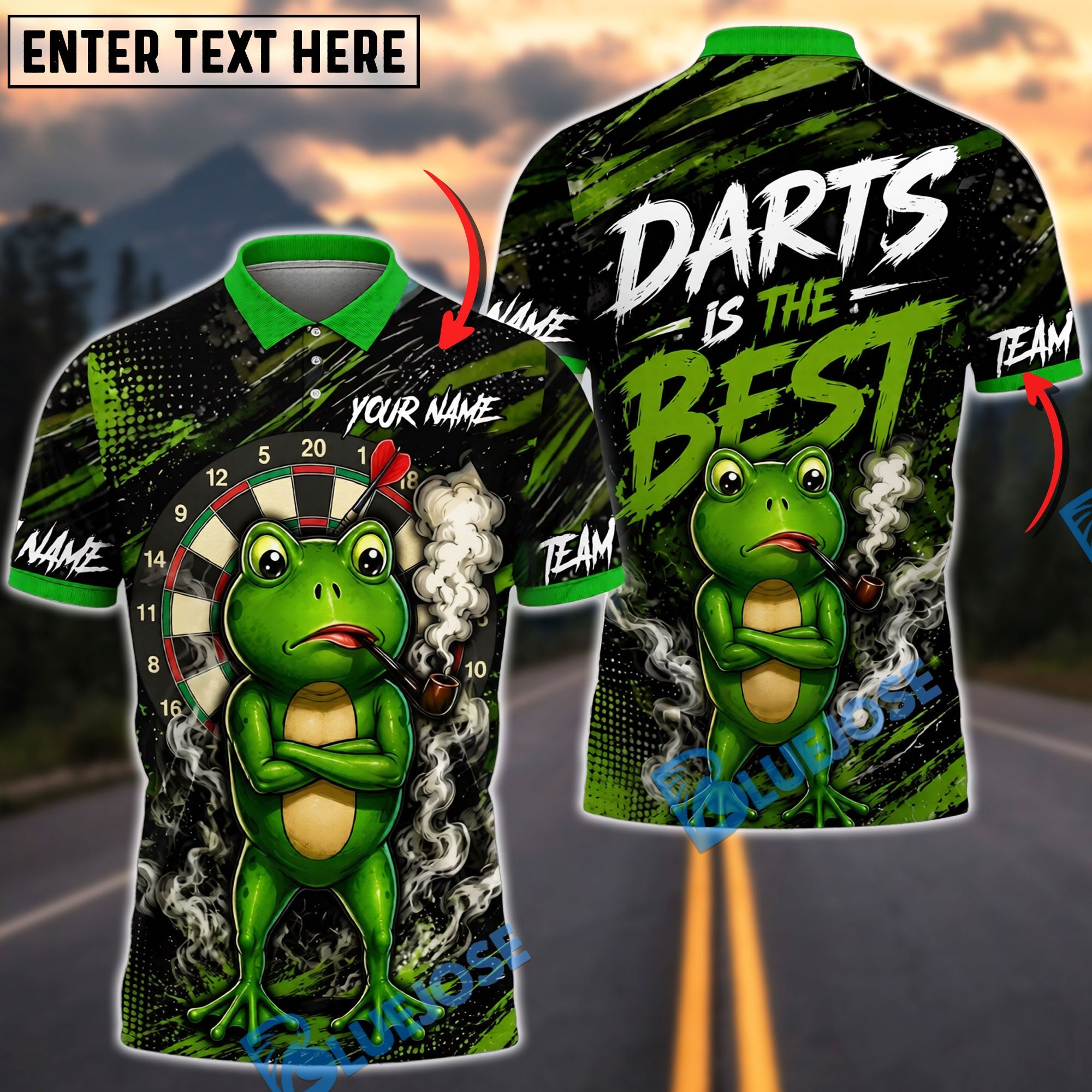 BlueJose Darts Is The Best Cool Green Frog Smoking Pipe Quote Personalized Name, Team Name Unisex Shirt (4 Colors)