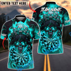 BlueJose Darts Burning Skull Gothic Fire Elements Personalized Name, Team Name Unisex Shirt (4 Colors)