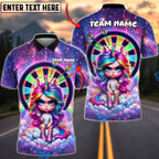 BlueJose Darts Dartboard Colorful Rainbow Unicorn Girl Galaxy Background Personalized Name Shirt