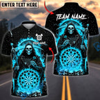 BlueJose Darts Grim Reaper Flaming Dartboard Personalized Name, Team Name Unisex Shirt (4 Colors)