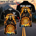 BlueJose Darts Grim Reaper Flaming Dartboard Personalized Name, Team Name Unisex Shirt (4 Colors)