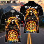 BlueJose Darts Grim Reaper Flaming Dartboard Personalized Name, Team Name Unisex Shirt (4 Colors)