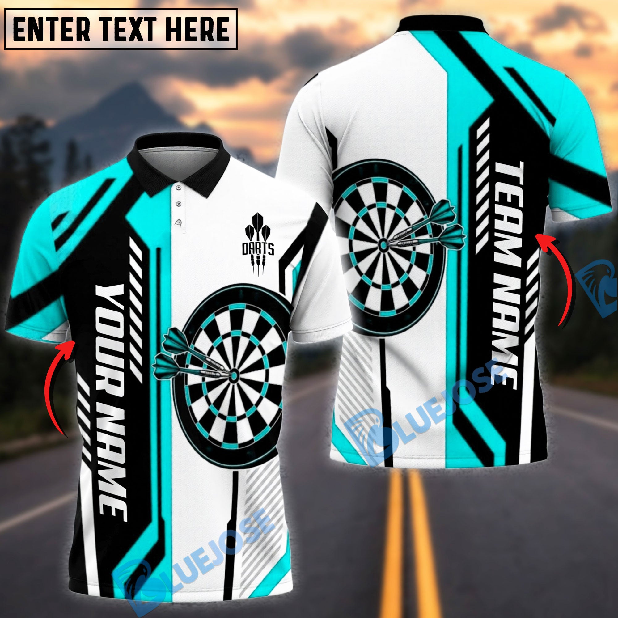 BlueJose Darts Geometric Stripe Dartboard Personalized Name, Team Name Unisex Shirt (4 Colors)