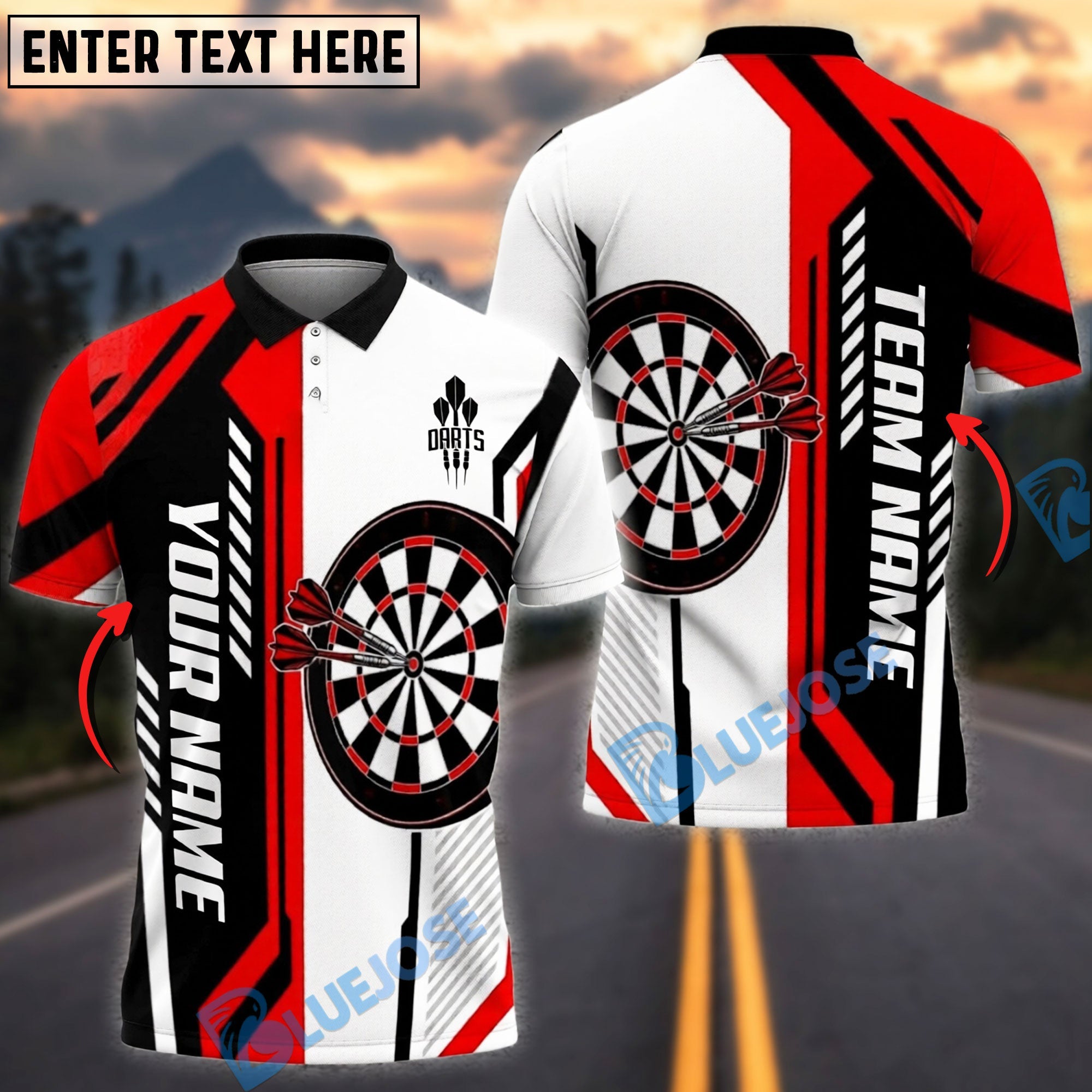 BlueJose Darts Geometric Stripe Dartboard Personalized Name, Team Name Unisex Shirt (4 Colors)
