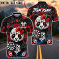 BlueJose Darts Sugar Skull Panda Red Roses & Stars Dartboard Pattern Personalized Name, Team Name Unisex Shirt (4 Colors)