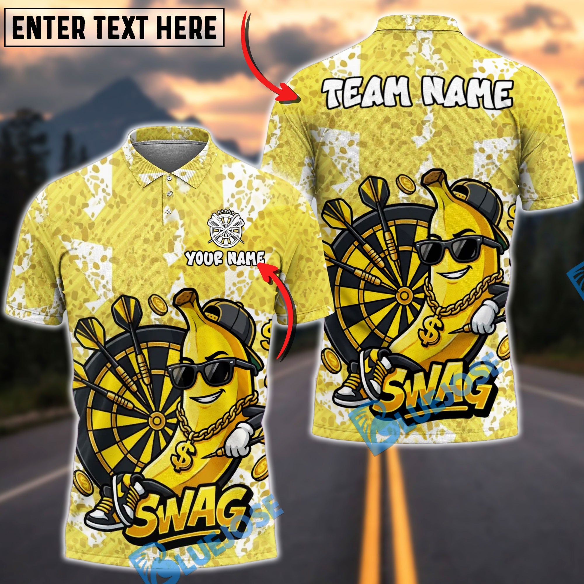 BlueJose Darts Dartboard Cool Swag Banana Hip Hop Style Sunglasses Personalized Name Shirt