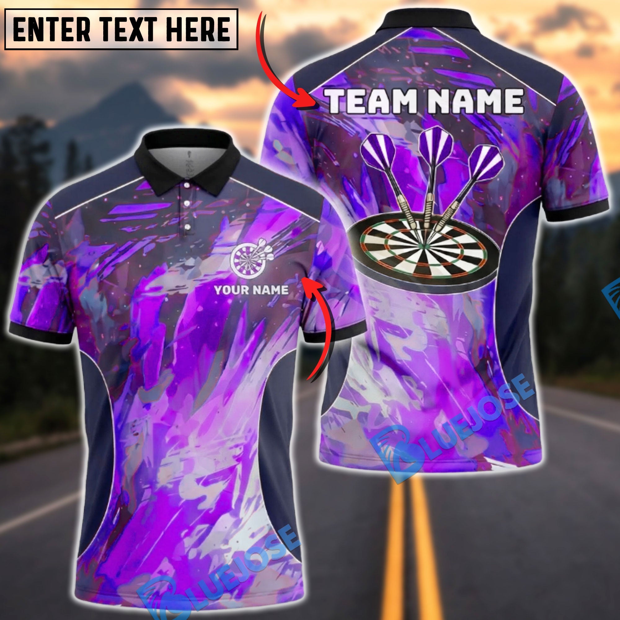 BlueJose Darts Modern Galaxy Pattern Personalized Name, Team Name Unisex Shirt (4 Colors)