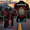 BlueJose Darts Skeleton Rose Shirt Dark Floral Theme Personalized Name, Team Name Unisex Shirt (4 Colors)