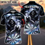 BlueJose Darts Grim Reaper Hologram Skull Dartboard Personalized Name, Team Name Unisex Shirt (4 Colors)