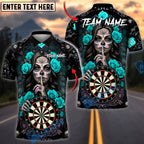 BlueJose Darts Sugar Skull Rose Gothic Graphic Personalized Name, Team Name Unisex Shirt (4 Colors)