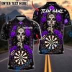 BlueJose Darts Sugar Skull Rose Gothic Graphic Personalized Name, Team Name Unisex Shirt (4 Colors)