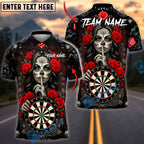 BlueJose Darts Sugar Skull Rose Gothic Graphic Personalized Name, Team Name Unisex Shirt (4 Colors)