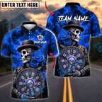 BlueJose Darts Skull Gothic Lightning Skull with Rose Dartboard Design Personalized Name, Team Name Unisex Shirt (4 Colors)