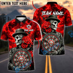 BlueJose Darts Skull Gothic Lightning Skull with Rose Dartboard Design Personalized Name, Team Name Unisex Shirt (4 Colors)