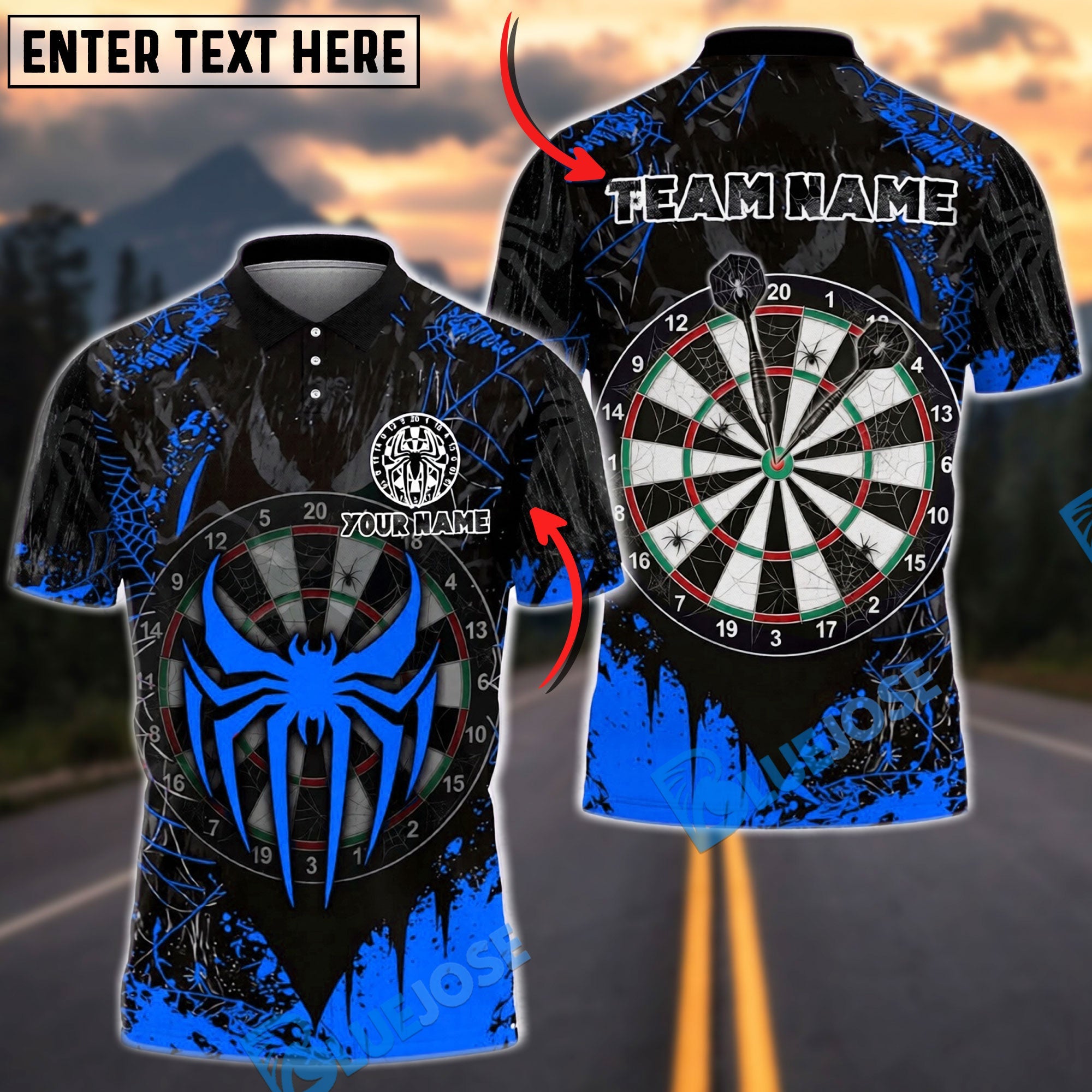 BlueJose Darts Spider Web Personalized Name, Team Name Unisex Shirt (6 Colors)