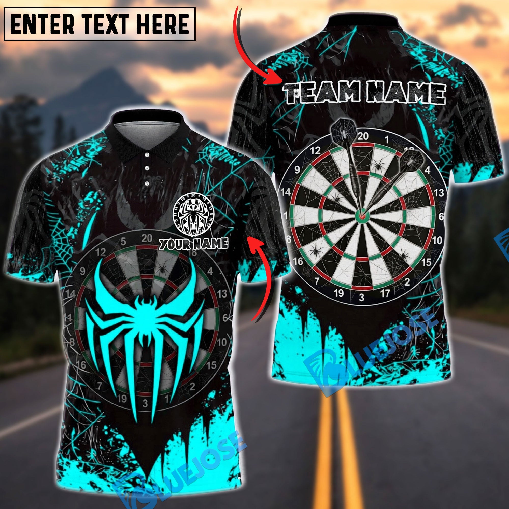 BlueJose Darts Spider Web Personalized Name, Team Name Unisex Shirt (6 Colors)