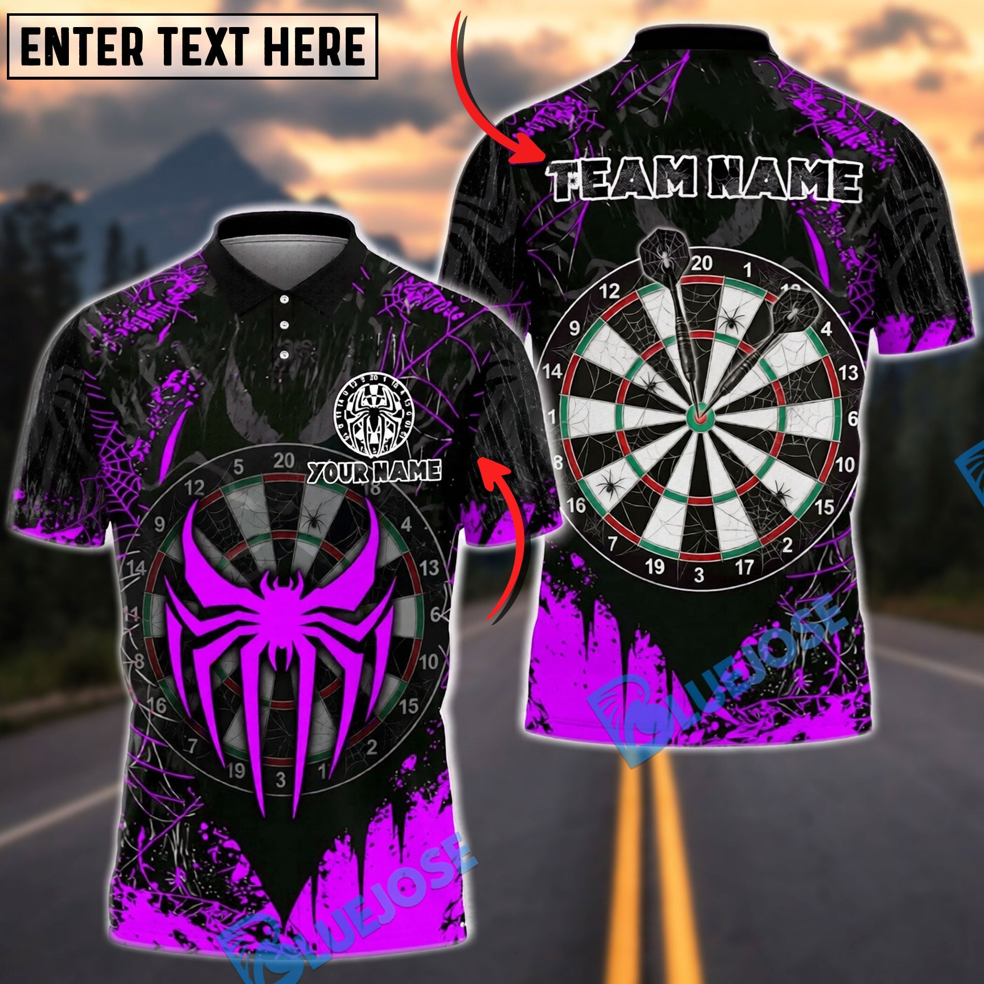BlueJose Darts Spider Web Personalized Name, Team Name Unisex Shirt (6 Colors)