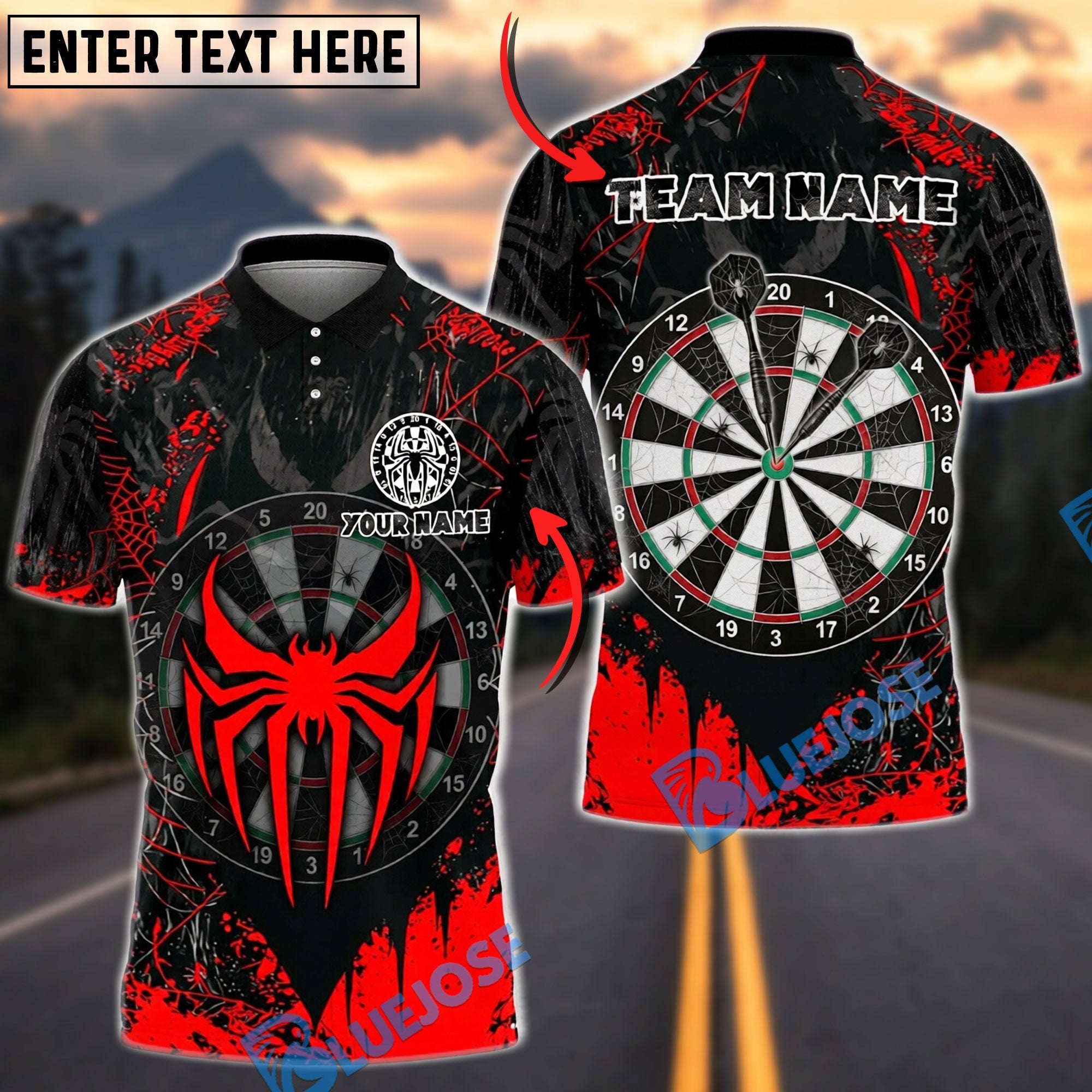 BlueJose Darts Spider Web Personalized Name, Team Name Unisex Shirt (6 Colors)