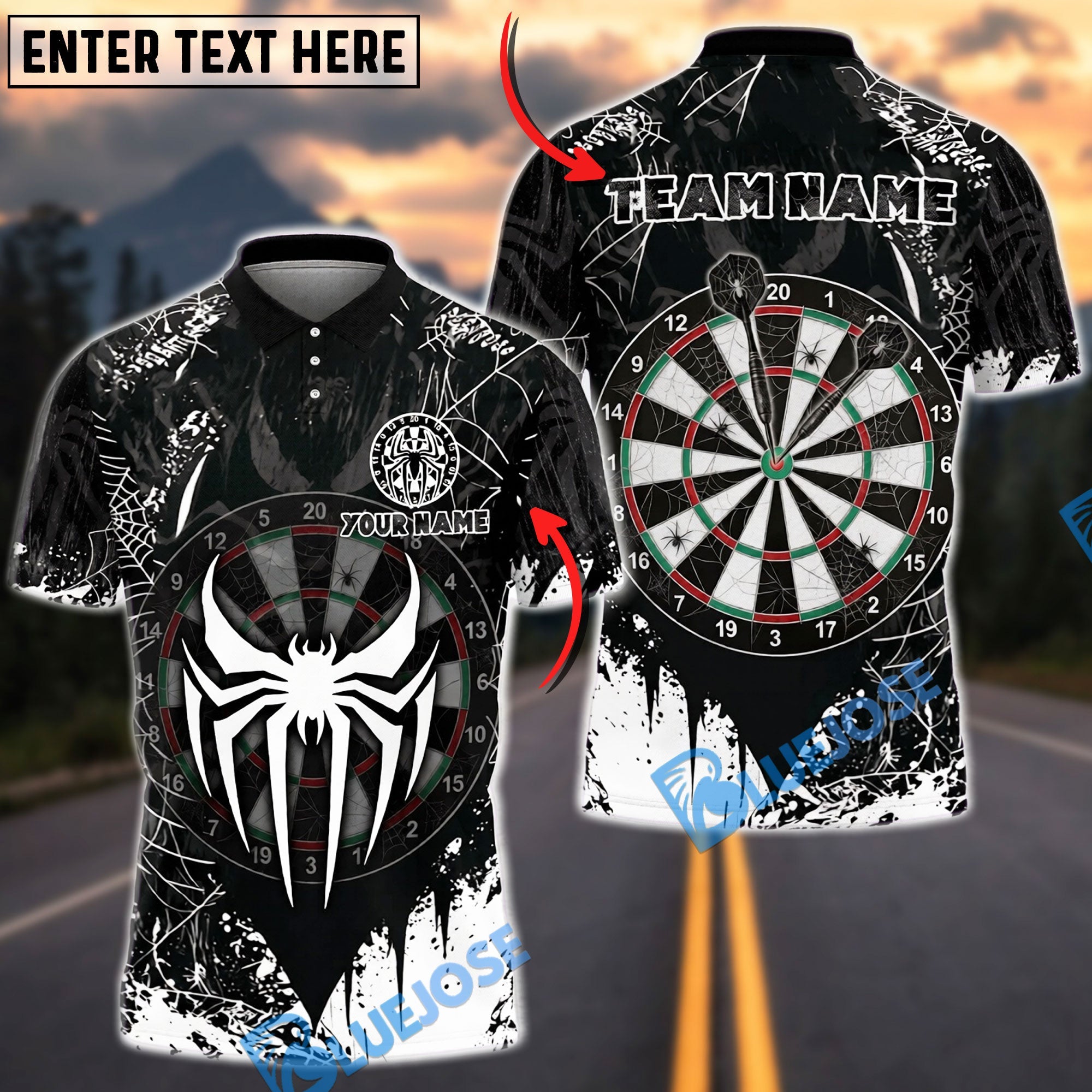 BlueJose Darts Spider Web Personalized Name, Team Name Unisex Shirt (6 Colors)