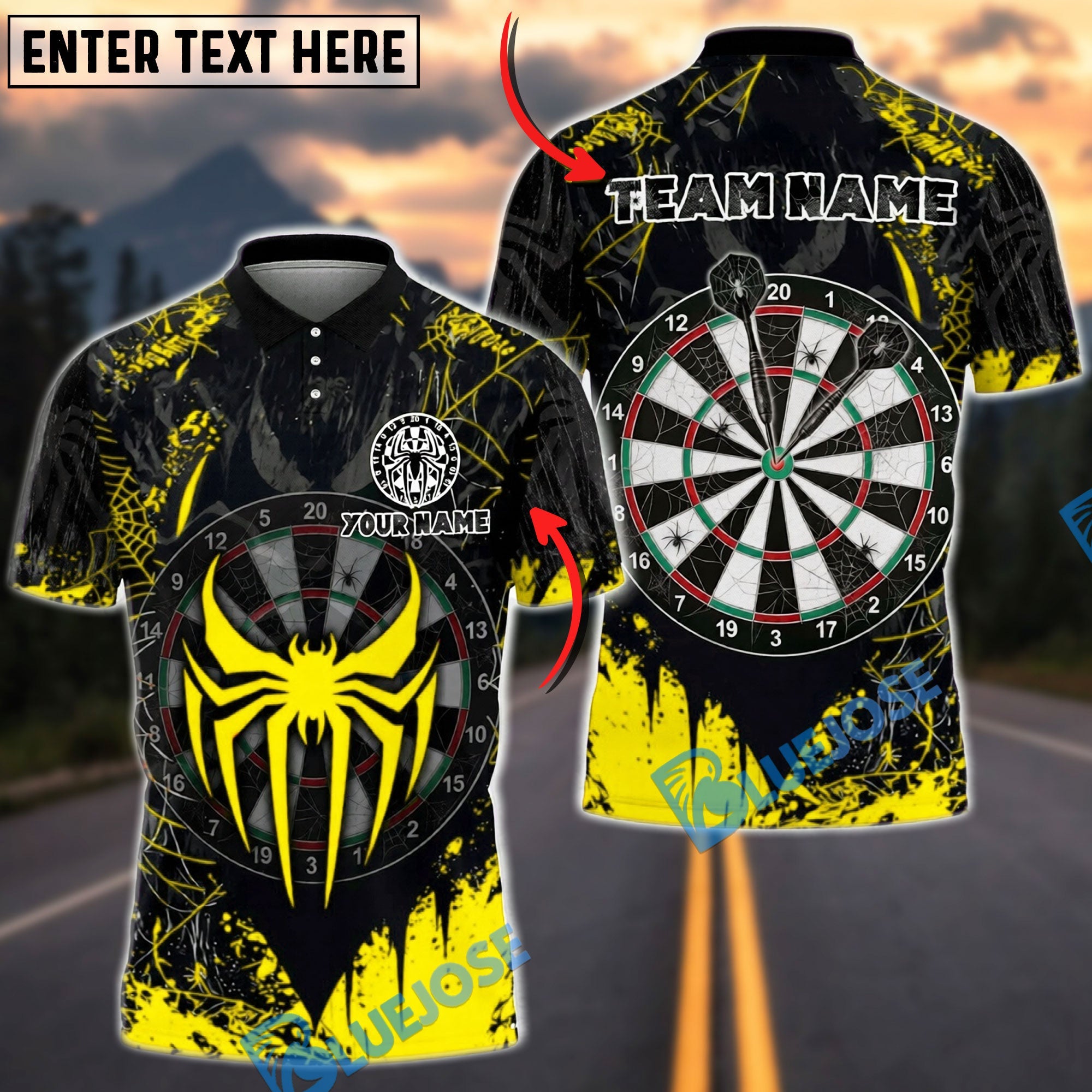 BlueJose Darts Spider Web Personalized Name, Team Name Unisex Shirt (6 Colors)