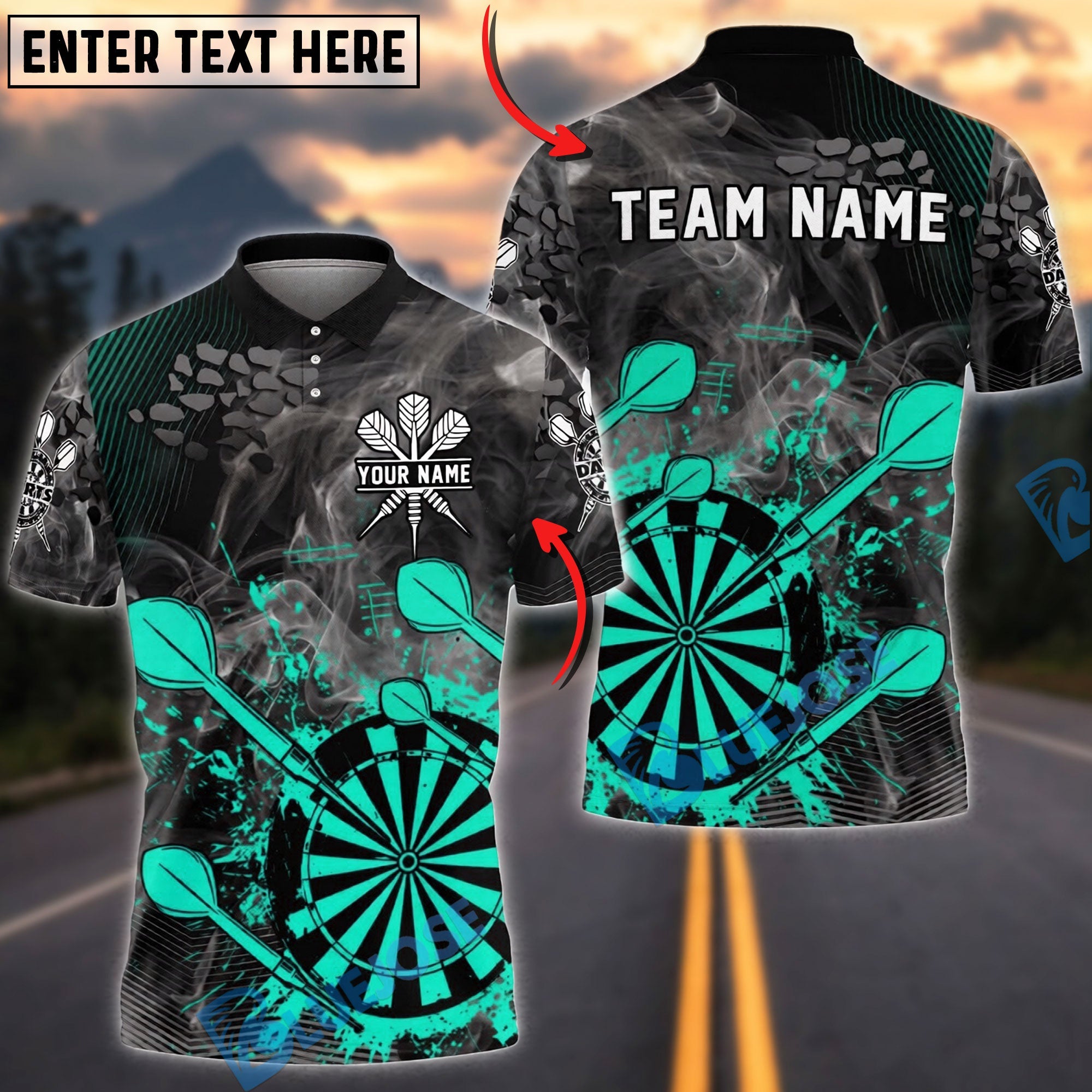 BlueJose Darts Smoke Splash Dartboard Personalized Name, Team Name Unisex Shirt (4 Colors)