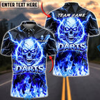 BlueJose Darts Flaming Skull Bold Typography Personalized Name, Team Name Unisex Shirt (4 Colors)
