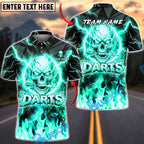 BlueJose Darts Flaming Skull Bold Typography Personalized Name, Team Name Unisex Shirt (4 Colors)