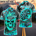 BlueJose Darts Flaming Skull Dartboard Crown and Chains Personalized Name, Team Name Unisex Shirt (4 Colors)