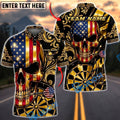 BlueJose Darts Golden American Flag Skull Dartboard Luxury Ornamental Personalized Name Shirt