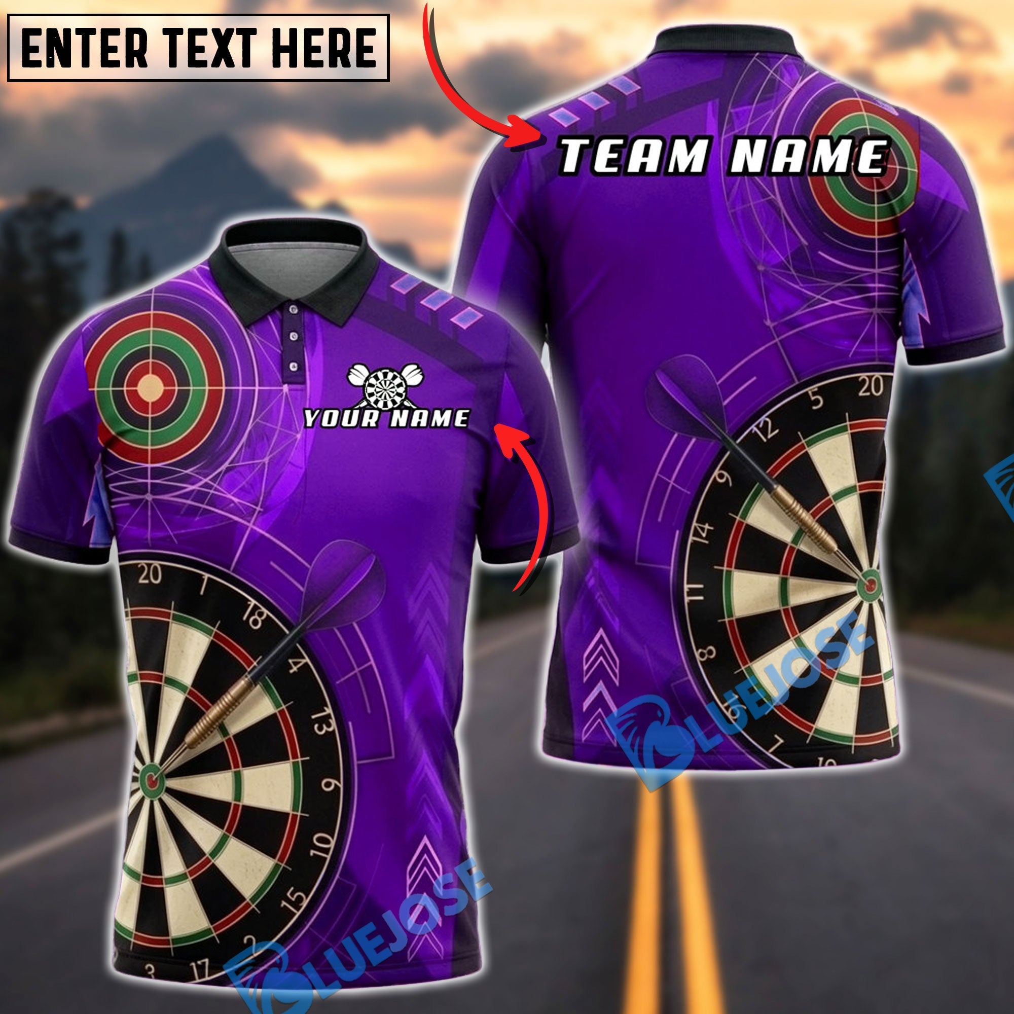 BlueJose Darts Dartboard Red Bullseye Target Personalized Name, Team Name Unisex Shirt (4 Colors)