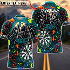 BlueJose Darts Halloween Scary Spider Ghosts Bats and Haunted House Personalized Name, Team Name Unisex Shirt (6 Colors)