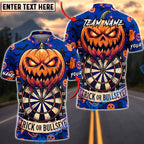 BlueJose Darts Halloween Evil Jack O Lantern Bats Trick Or Bullseye Personalized Name, Team Name Unisex Shirt (6 Colors)