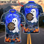 BlueJose Darts Halloween Cute Ghost Full Moon Personalized Name, Team Name Unisex Shirt (4 Colors)