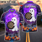 BlueJose Darts Halloween Cute Ghost Full Moon Personalized Name, Team Name Unisex Shirt (4 Colors)