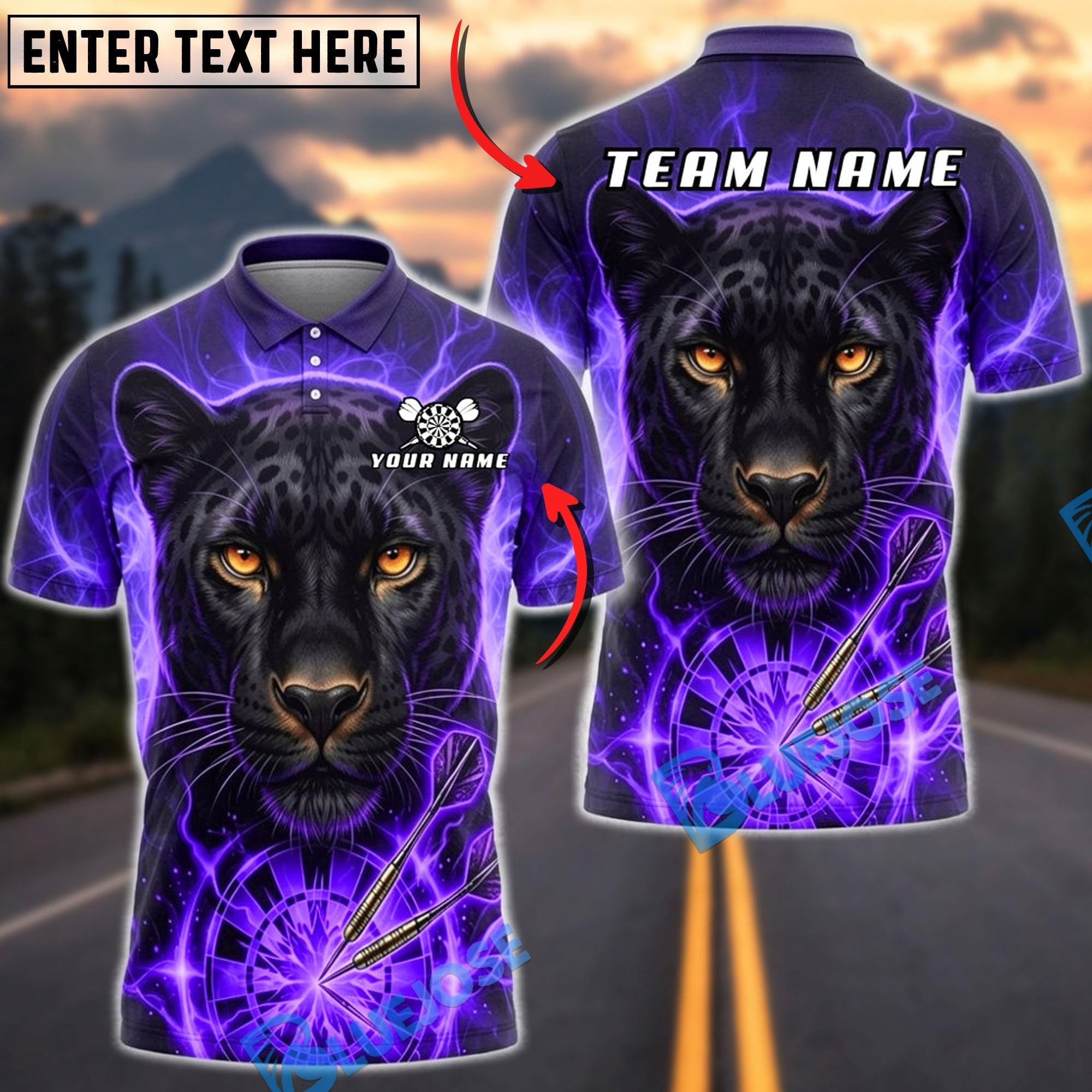 BlueJose Darts Thunder Black Panther Dartboard Fantasy Personalized Name, Team Name Unisex Shirt (6 Colors)
