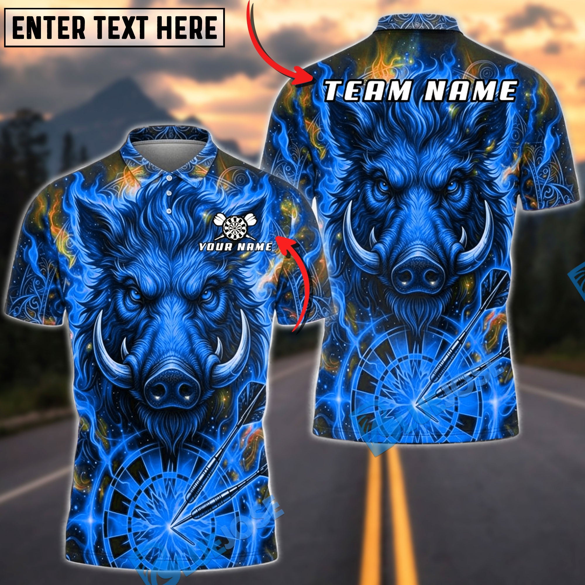 BlueJose Darts Galaxy Thunder Wild Boar Dartboard Fantasy Personalized Name, Team Name Unisex Shirt (6 Colors)