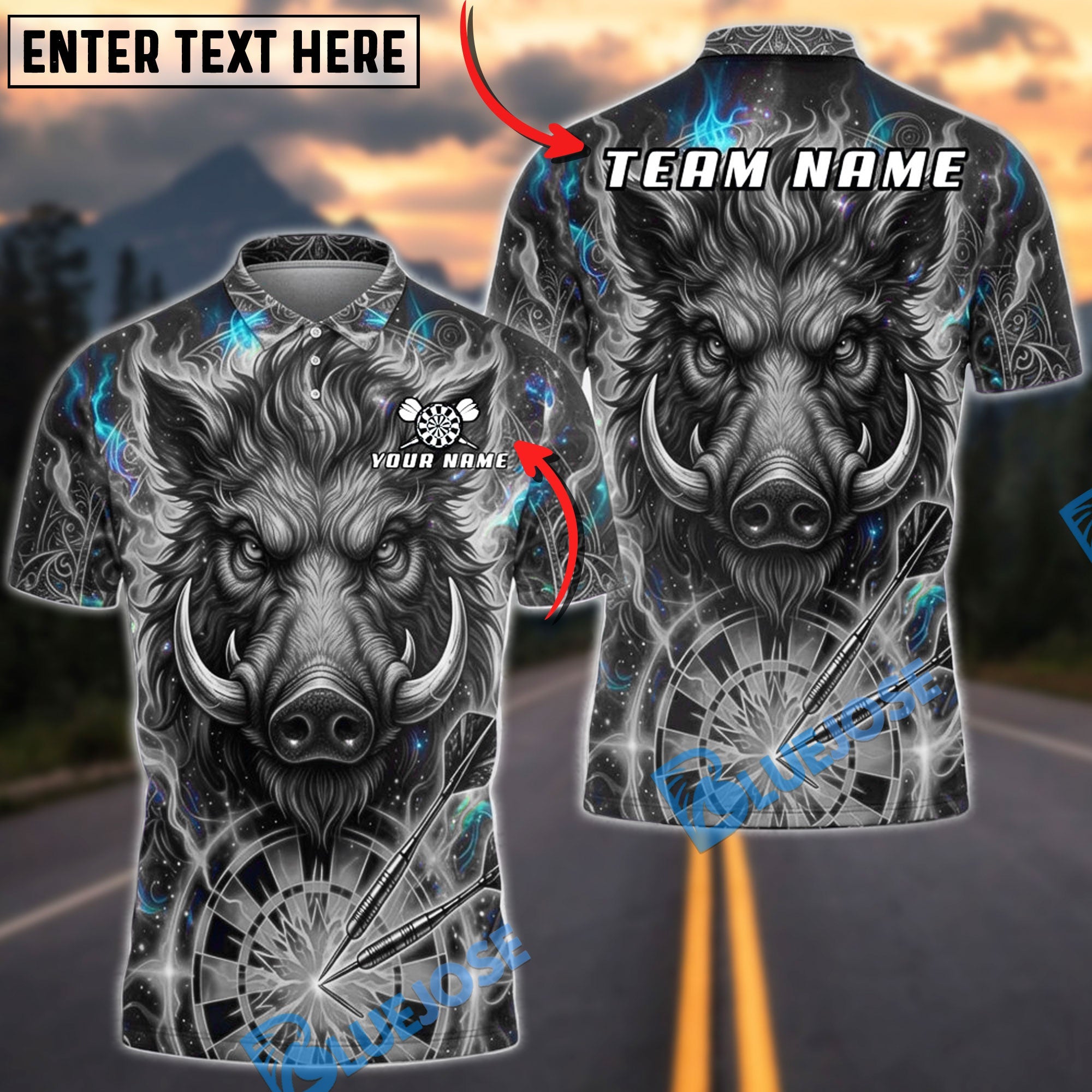 BlueJose Darts Galaxy Thunder Wild Boar Dartboard Fantasy Personalized Name, Team Name Unisex Shirt (6 Colors)
