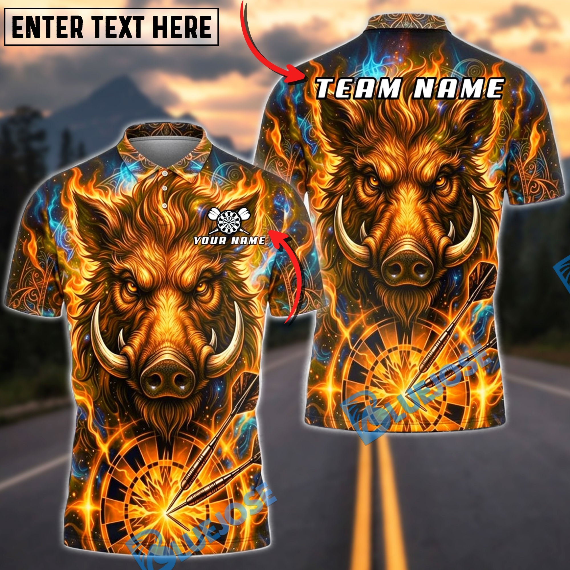 BlueJose Darts Galaxy Thunder Wild Boar Dartboard Fantasy Personalized Name, Team Name Unisex Shirt (6 Colors)