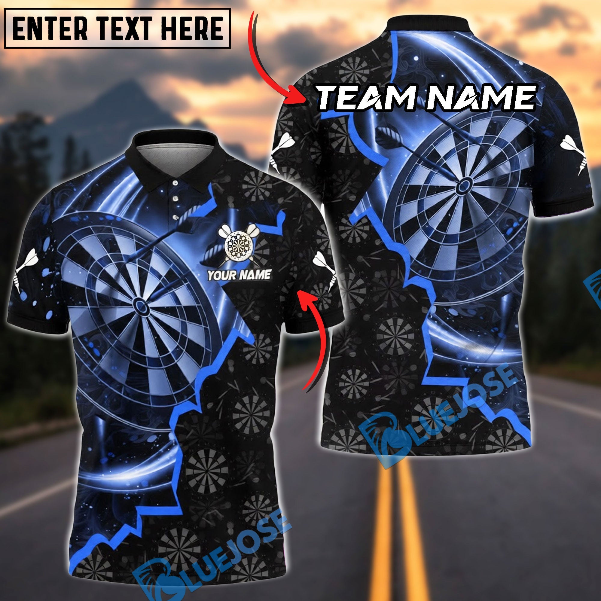 BlueJose Darts Crack Dartboard Pattern Multicolor Options Personalized Name Shirt (4 Colors)