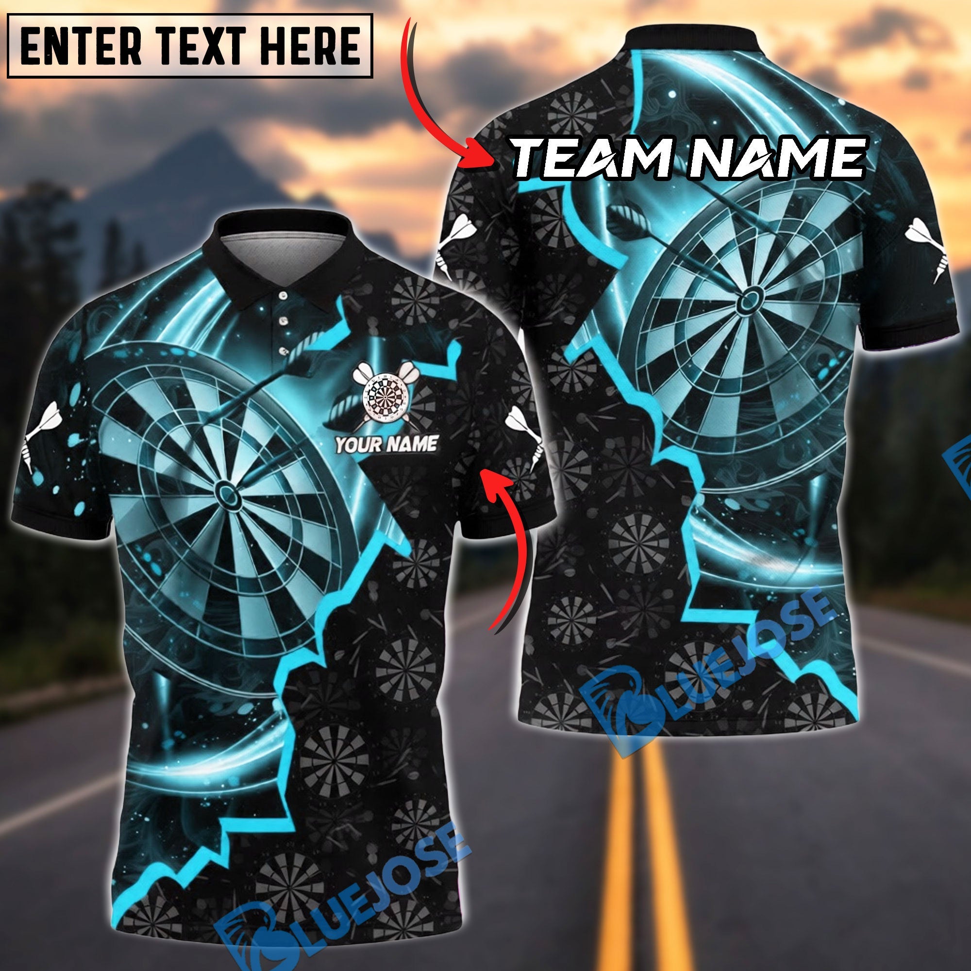 BlueJose Darts Crack Dartboard Pattern Multicolor Options Personalized Name Shirt (4 Colors)