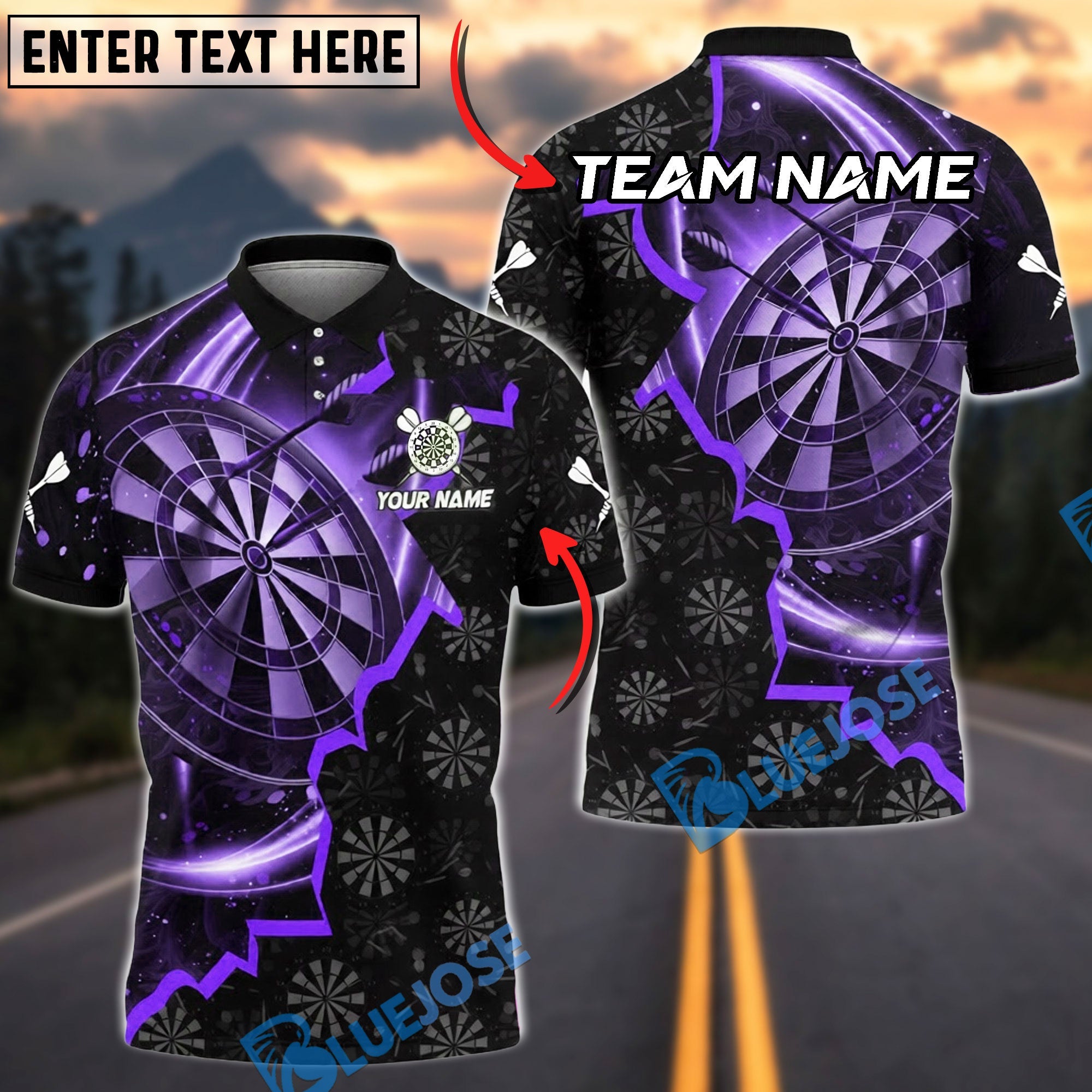 BlueJose Darts Crack Dartboard Pattern Multicolor Options Personalized Name Shirt (4 Colors)