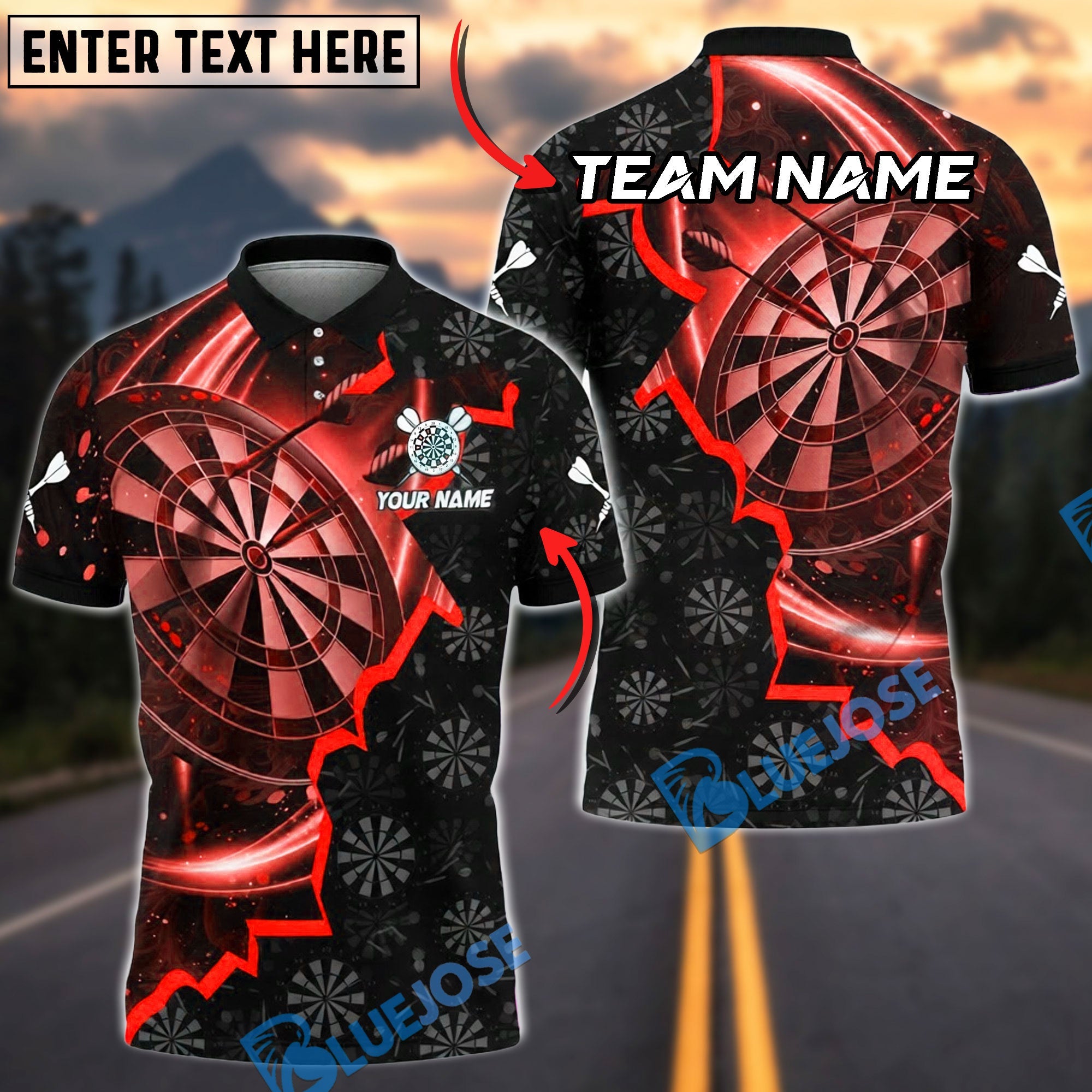 BlueJose Darts Crack Dartboard Pattern Multicolor Options Personalized Name Shirt (4 Colors)