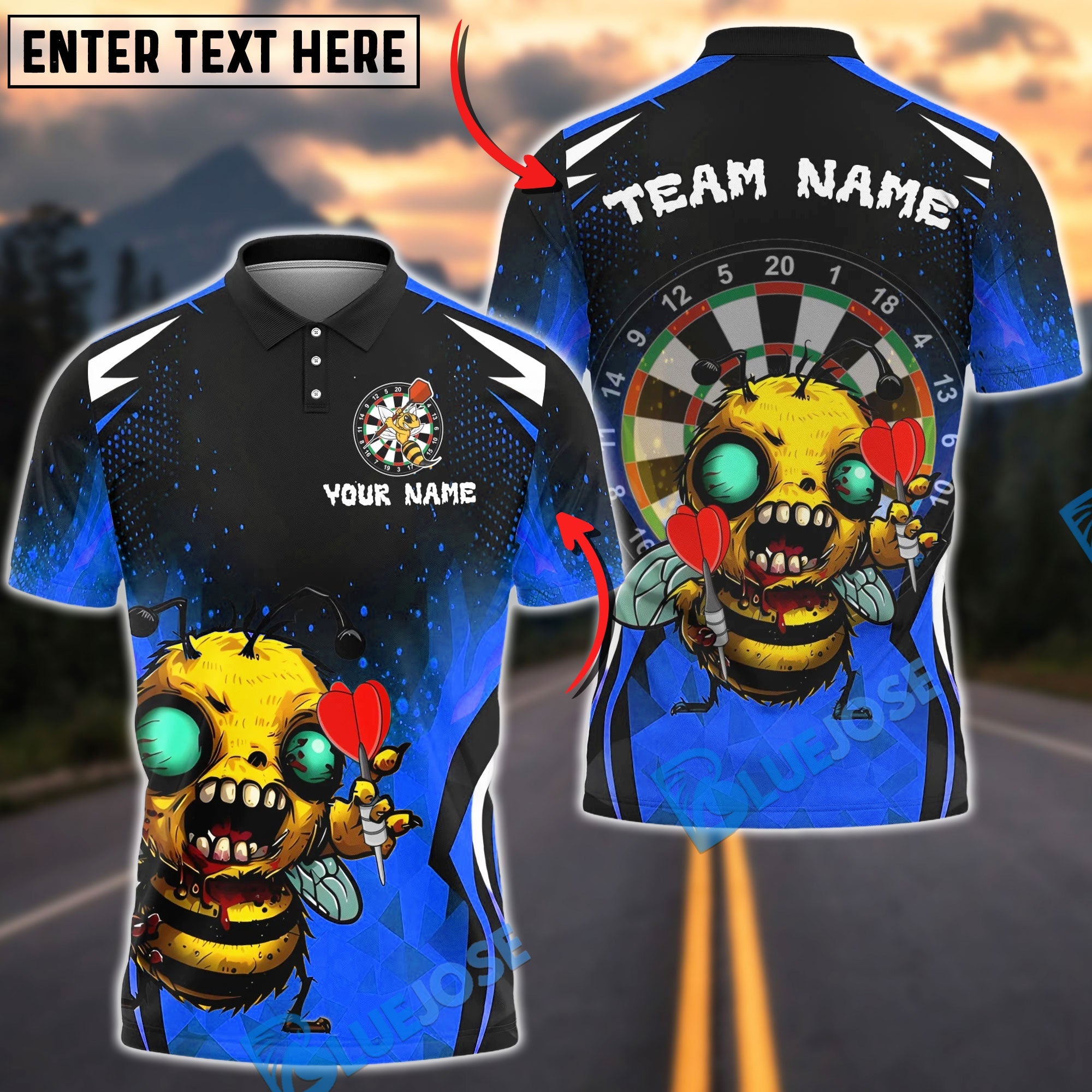 BlueJose Darts Angry Hornet Zombie Mascot Multicolor Options Personalized Name Shirt (6 Colors)