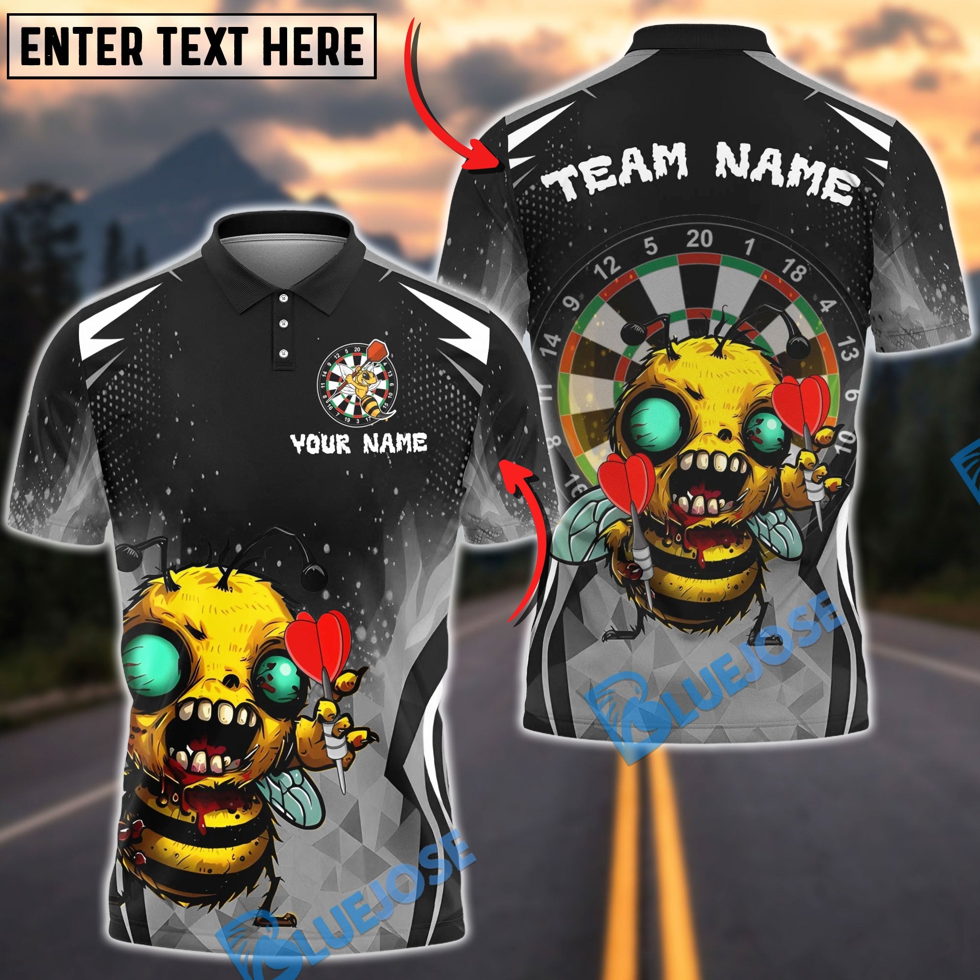 BlueJose Darts Angry Hornet Zombie Mascot Multicolor Options Personalized Name Shirt (6 Colors)