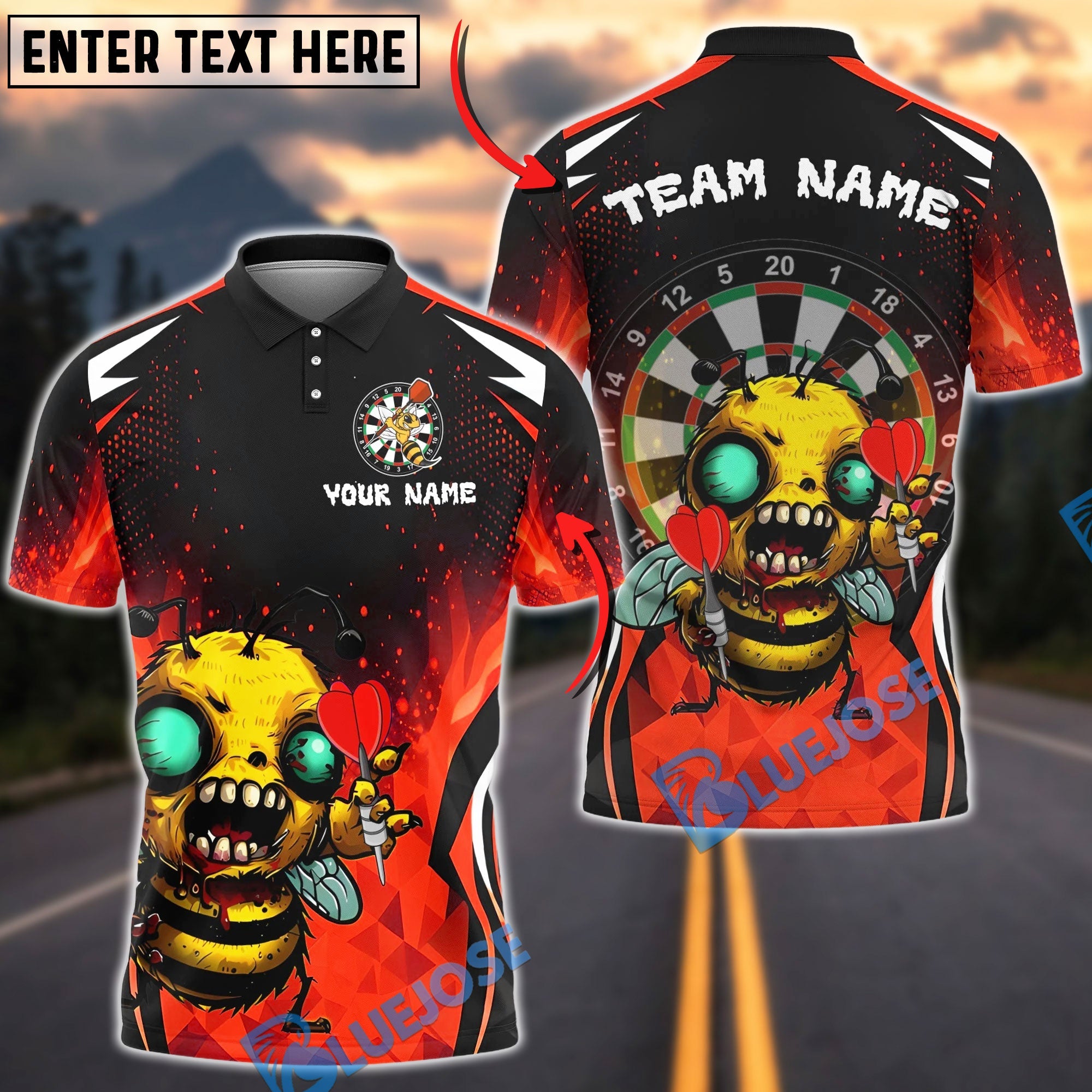 BlueJose Darts Angry Hornet Zombie Mascot Multicolor Options Personalized Name Shirt (6 Colors)