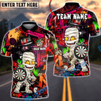 BlueJose Darts Halloween Cartoon Mummy Holding Dartboard Graffiti Style Personalized Name, Team Name Unisex Shirt (4 Colors)