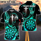 BlueJose Darts Christian Cross Flaming Dartboard Faith Symbol Multicolor Options Personalized Name Shirt (6 Colors)