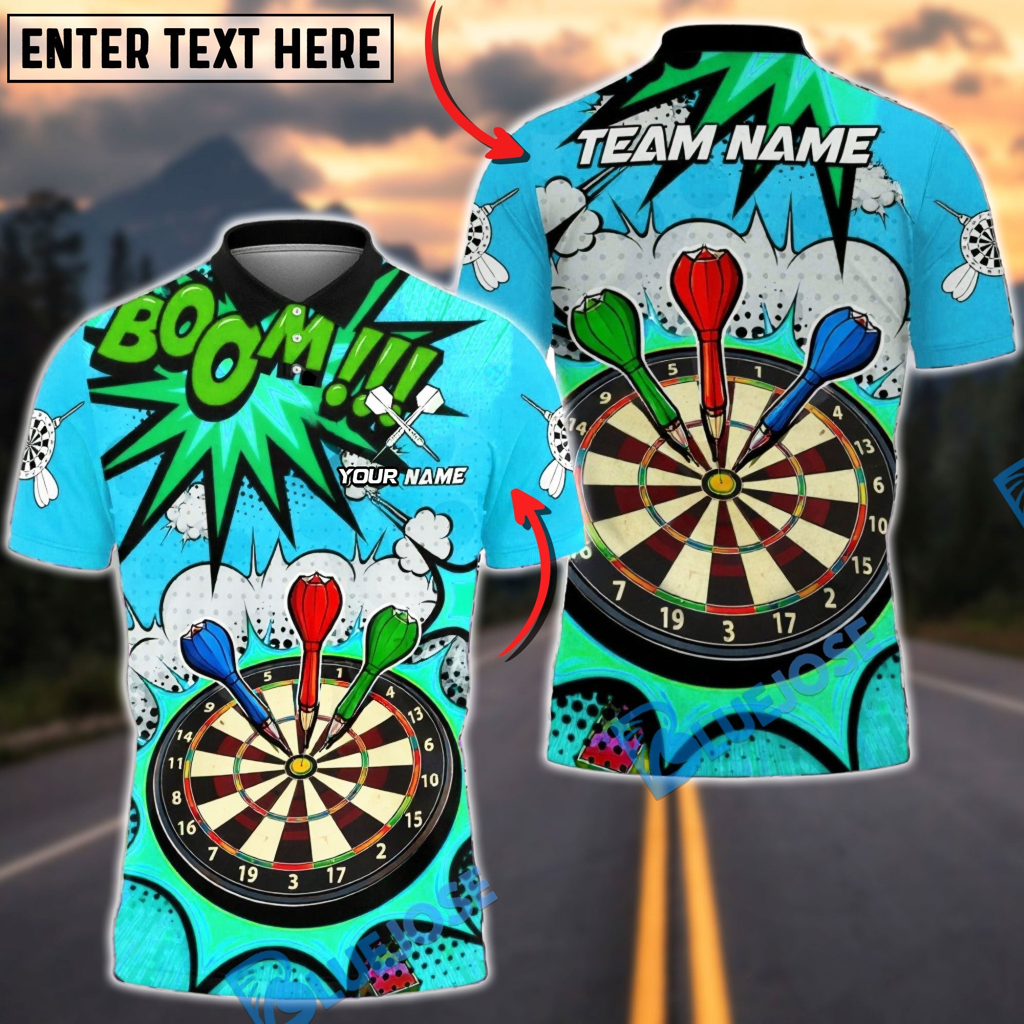 BlueJose Darts Bullseye Target Classic Design Multicolor Options Personalized Name Shirt (4 Colors)